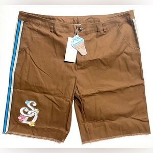 Snowday XXL Men’s Shorts Brown With Floral Embroidery 100% Cotton 2022 NWT